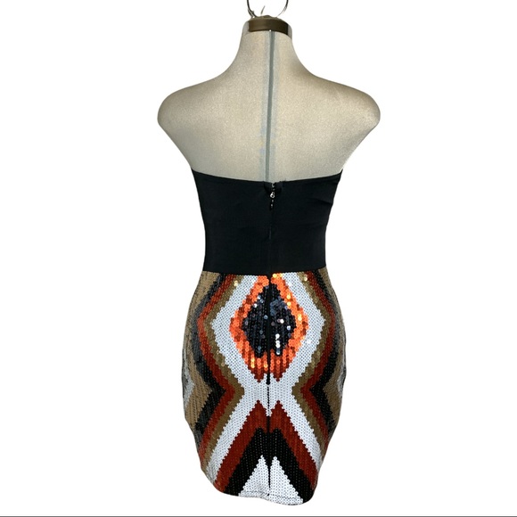 BEBE  Luxury Strapless Black  Multicolour Sequin Cocktail Dress Size S - Picture 7 of 14
